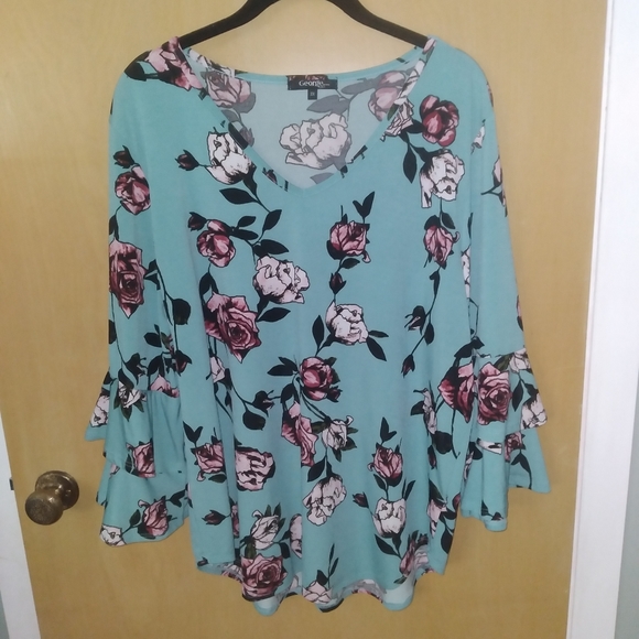 George Blue Floral Plus Size Blouse Size 2X - Picture 1 of 1